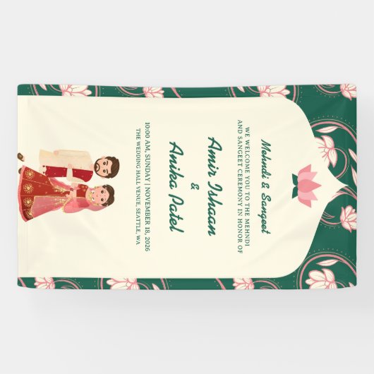 Banderoles Élégante Lanternes Lotus Vert Mehndi Sanget Indien (Horizontal)