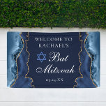 Banderoles Elégante Marine Blue Gold Agate Bat mitzvah Party<br><div class="desc">L'élégante porte bleu marine et or orne le côté de cette bannière d'accueil Bat mitzvah moderne. Le nom de votre fille est écrit dans une belle écriture formelle sous l'Étoile de David. Parfait pour une famille juive chic et élégante célébrant une fille appelée à la Torah.</div>