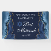 Banderoles Elégante Marine Blue Gold Agate Bat mitzvah Party (Horizontal)