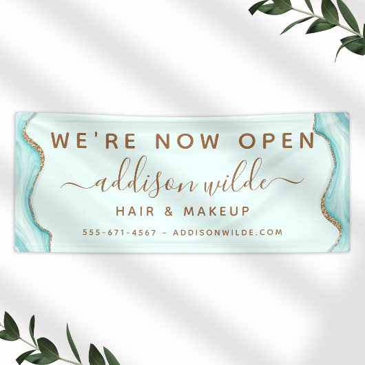 Banderoles Elégante Parties scintillant Or Marbre Bleu Agate