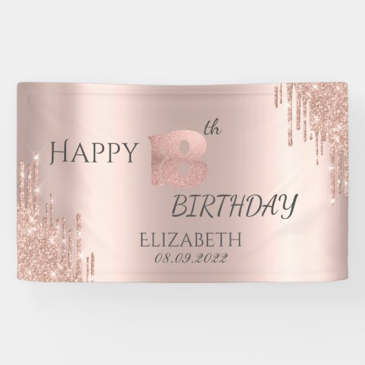 Banderoles Elégante Parties scintillant Rose Gold Drips 18e a (Horizontal)