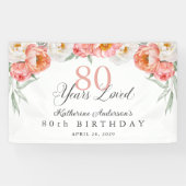 Banderoles Élégante Pêche Féminine Florale 80e anniversaire (Horizontal)