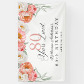 Banderoles Élégante Pêche Féminine Florale 80e anniversaire (Vertical)