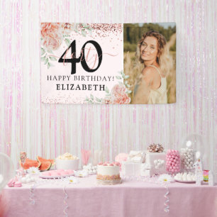 Banderoles Élégante Photo Florale Rose 40e Anniversaire