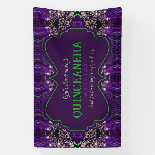 Banderoles Elégante Quinceanera Purple Green Parties scintill (Verticale)