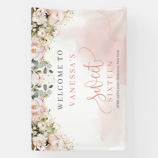 Banderoles Élégante rose rousse roses eucalyptus or doux 16 (Verticale)