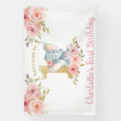 Banderoles Elephant 1er anniversaire un rose floral fond (Verticale)
