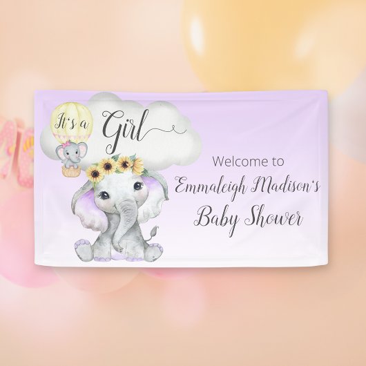 Banderoles Eléphant Balloon violet Baby shower Affiche de bie