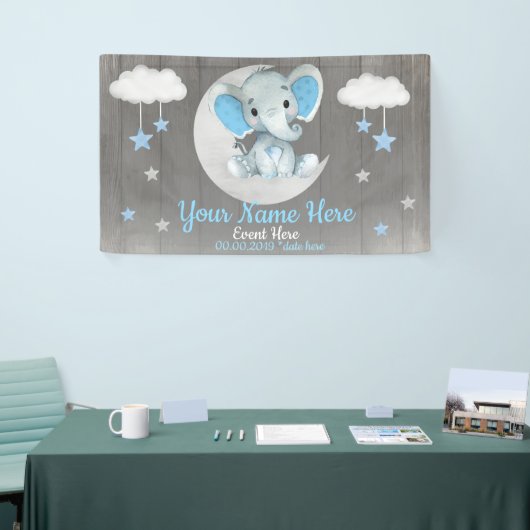 Banderoles Elephant Boy Backdrop Moon Stars Blue Name (Salon professionnel)