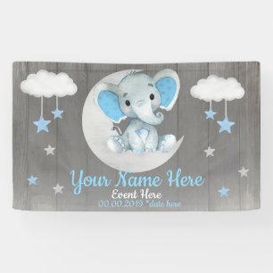 Banderoles Elephant Boy Backdrop Moon Stars Blue Name