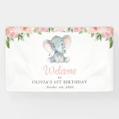Banderoles Eléphant, Fleurs Roses, Accueil Premier Anniversai (Horizontal)