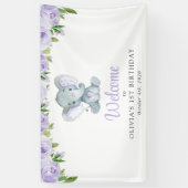 Banderoles Eléphant, Fleurs violettes, Accueil pour le premie (Vertical)