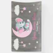 Banderoles Elephant Girl fond Lune Étoiles rose Nom Étoiles (Vertical)