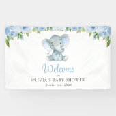 Banderoles Eléphant mignon, Fleurs Bleues, Baby shower Bienve (Horizontal)