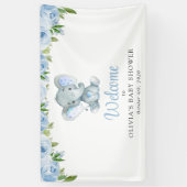 Banderoles Eléphant mignon, Fleurs Bleues, Baby shower Bienve (Vertical)