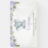 Banderoles Eléphant mignon, Fleurs violettes, Baby shower Bie (Vertical)