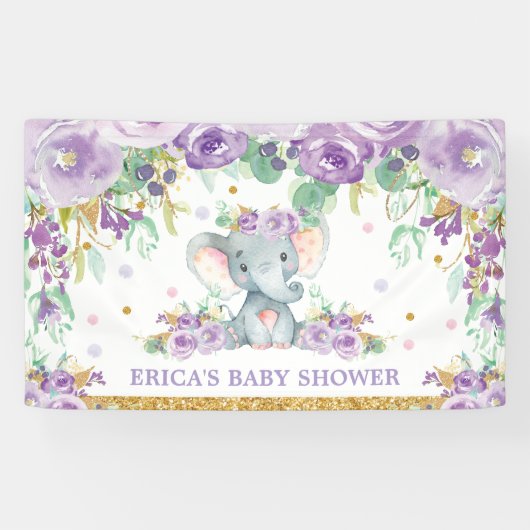 Banderoles Eléphant mou Baby shower Floral fond (Horizontal)