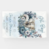 Banderoles Elephant Oh garçon Baby shower Floral bleu (Horizontal)
