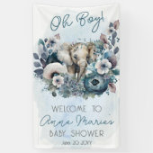 Banderoles Elephant Oh garçon Baby shower Floral bleu (Vertical)