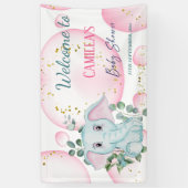 Banderoles Eléphant rose mignon avec Eucalyptus Bienvenue (Vertical)