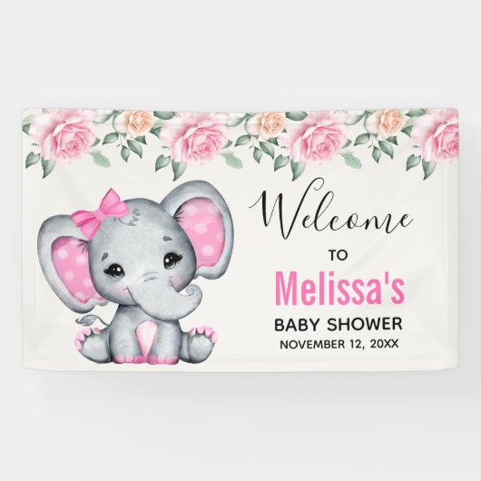 Banderoles Eléphant rose mignonne et Baby shower Rose (Horizontal)