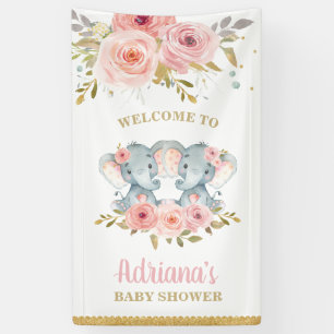 Banderoles Elephant Twins Girls Baby shower Décor