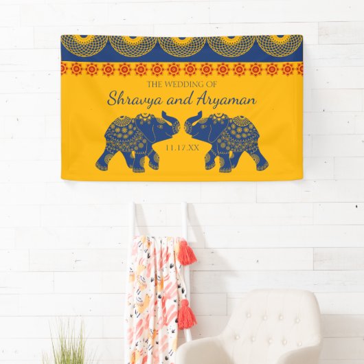 Banderoles Eléphants à thème indiens en Mariage bleu royal (En situation)