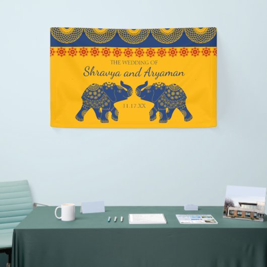 Banderoles Eléphants à thème indiens en Mariage bleu royal (Salon professionnel)