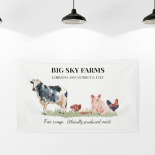Banderoles Élevage de bovins porcins aquarelle de ferme