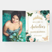 Banderoles Emerald Blush Floral Quinceañera fond (Horizontal)