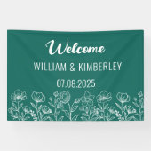 Banderoles Emerald Green Floral Rustic Simple Mariage moderne (Horizontal)