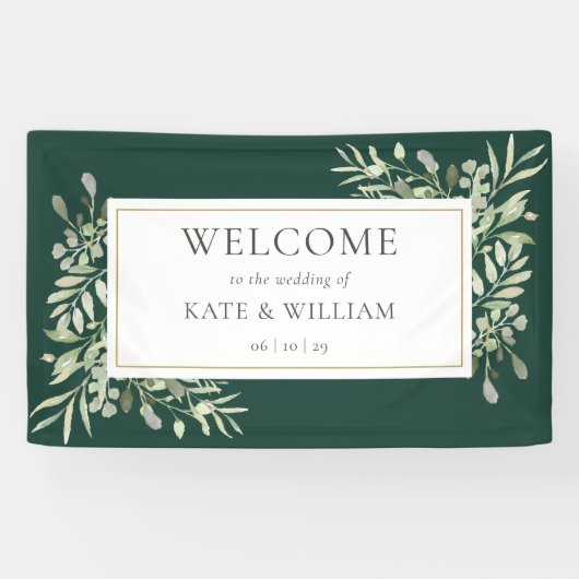 Banderoles Emerald Greenery Foliage Mariage Bienvenue (Horizontal)