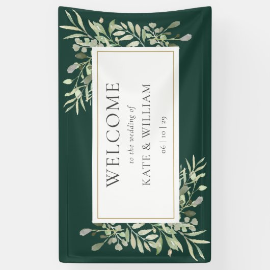 Banderoles Emerald Greenery Foliage Mariage Bienvenue (Vertical)