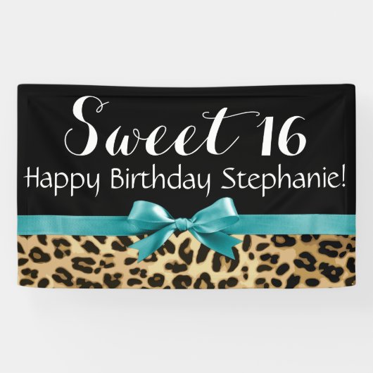 Banderoles Empreinte de léopard turquoise Sweet 16 Anniversai (Horizontal)