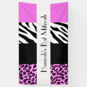 Banderoles Empreinte de léopard, Zebra Print, Rose, Bat mitzv (Vertical)
