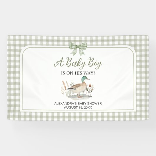Banderoles en vichy Sage Green Mallard Duck Baby shower (Horizontal)