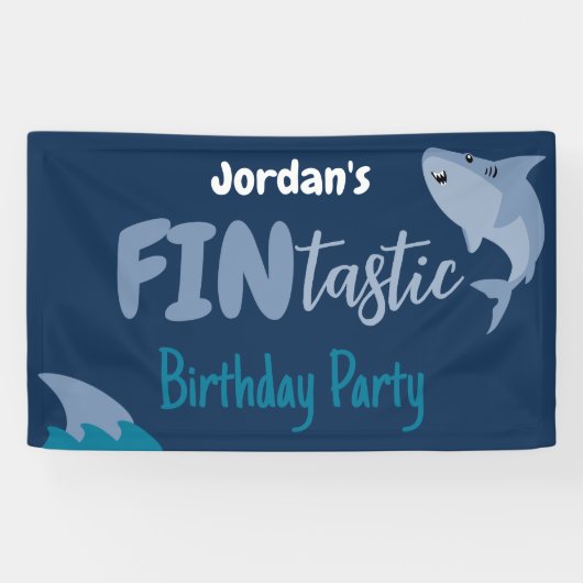 Banderoles Enfants D'Anniversaire Du Requin En Mer (Horizontal)