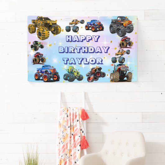 Banderoles Enfants Monster Trucks Course Voiture garçon Fête  (En situation)
