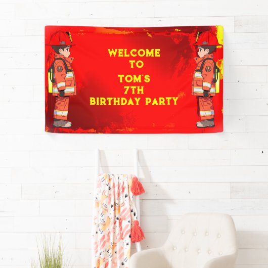 Banderoles Enfants pompier thème fête d'anniversaire (En situation)