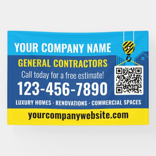 Banderoles Entreprise de construction QR Code Marine Blue Pro (Horizontal)
