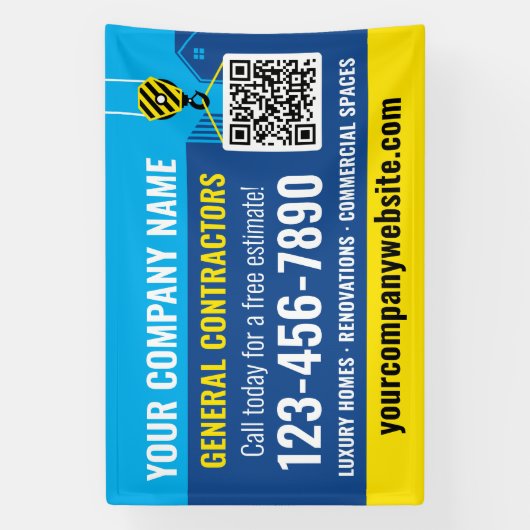 Banderoles Entreprise de construction QR Code Marine Blue Pro (Verticale)