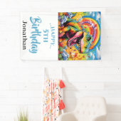 Banderoles Epic Rainbow Dinosaur fête d'anniversaire (En situation)