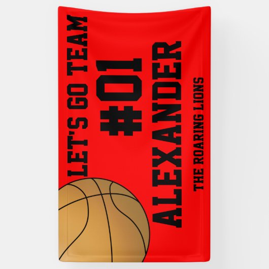 Banderoles Équipe de basket-ball noir rouge (Vertical)