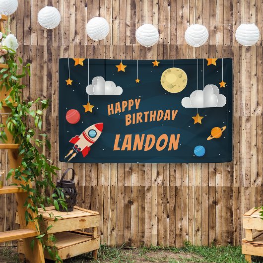 Banderoles Espace Extérieur Thème Personnalisé Anniversaire