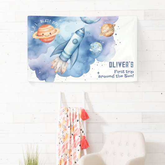 Banderoles Espace extra Rocket ship Boy fête d'anniversaire (En situation)