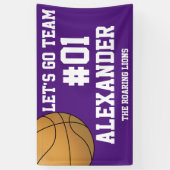 Banderoles Esprit de l'équipe de basket-ball blanc violet (Vertical)