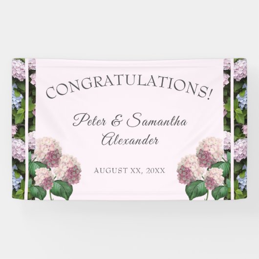 Banderoles Été Hydrangea Blossoms, Rose, Vert, Ba Mariage (Horizontal)