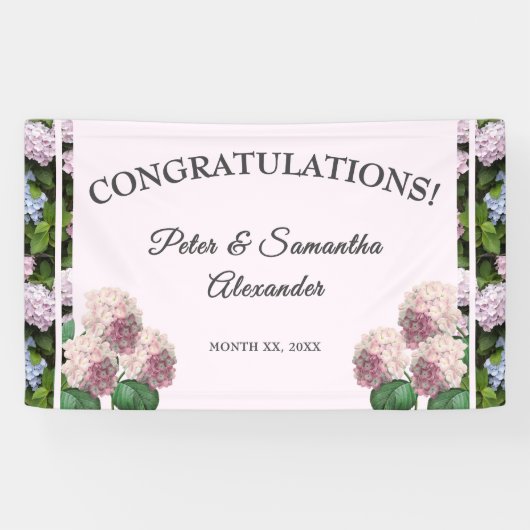 Banderoles Été Hydrangea Blossoms, Rose, Vert, Ba Mariage (Horizontal)