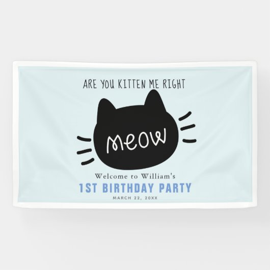 Banderoles Êtes-Vous Kitten Me Droite Meow Blue BIrthday (Horizontal)