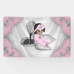 Banderoles Ethnic Girl rose argent haut talon Baby shower de